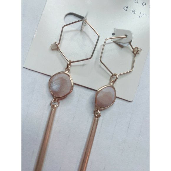 A New Day Semi-Precious Stone Beige Gold-Tone Dangle Drop Long Earrings … - Picture 4 of 4